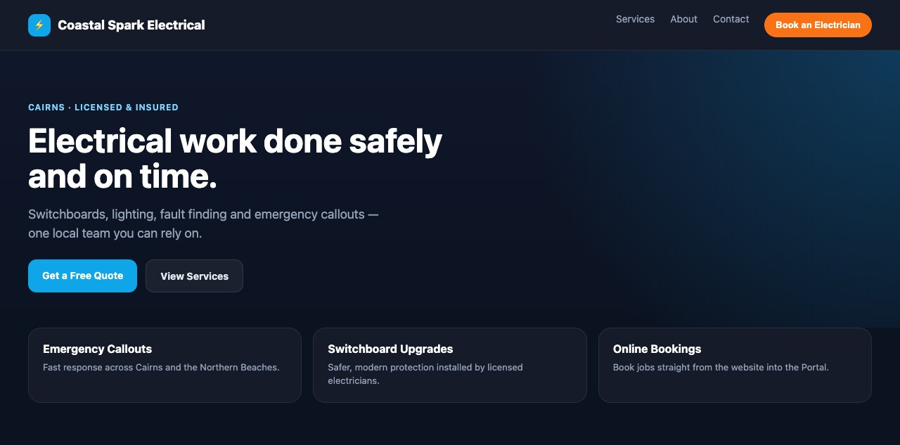 Coastal Spark Electrical demo website preview